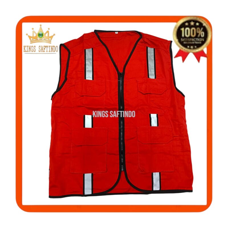 SAFETY VEST HSE MERAH BAHAN DRILL REFLEKTOR 3M